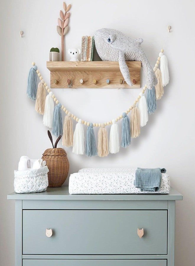 DCJHFJ Boho Tassel Garland Wall Hanging with Wood Beads Blue Tassel Garland for Baby Shower Kids Room Bedroom Nursey Back to School Decorations - Image 2